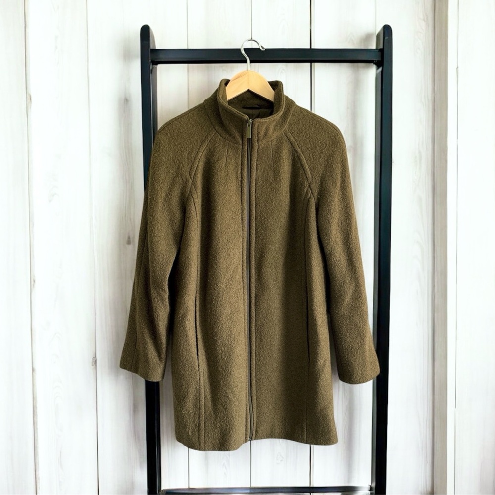Land’s Ends Mock Neck Pure Wool Zipper Closing Olive Green Coat Size 8 Medium